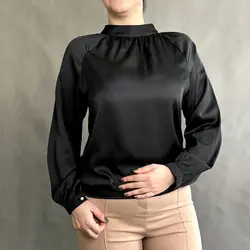 شومیز ساتن ابریشم مشکی ترک کد 305