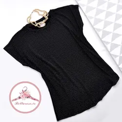 بلوز نخ پنبه مشکی خالخالی ترک کد 127