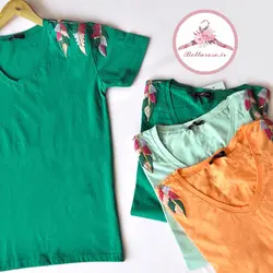 تیشرت زنانه سرشانه گلدوزی ترک کد 110