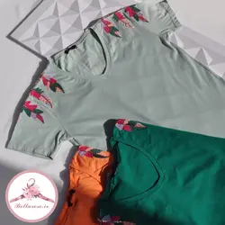 تیشرت زنانه سرشانه گلدوزی ترک کد 110
