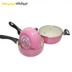 مشاهده و خرید ظروف 4 تیکه قابلمه ( طرح خط دار) | سیسمونی نی نی حورا