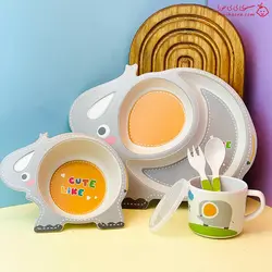 ظروف پنج تیکه بامبو خارجی با طرح فیل - فروشگاه نی نی حورا