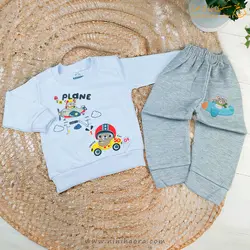 بلوز و شلوار دخترانه طرح هواپیما و ماشین سفید - فروشگاه نی نی حورا
