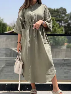 پیراهن مانتویی لینن پنبه کد 6031