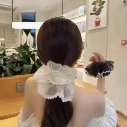 اسکرانچی حریر کریستال مرواریدی سایز بزرگ