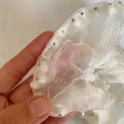 اسکرانچی حریر کریستال مرواریدی سایز بزرگ