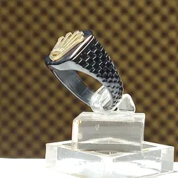 انگشتر استیل مردانه برند رولکس rolex مشکی با تاج طلایی