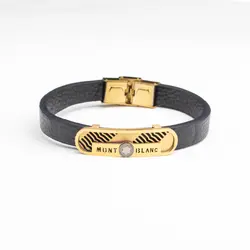 دستبند بند چرمی پلاک استیل مون بلان MONT BLANK