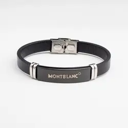 دستبند چرمی مون بلان مشکی mont blank