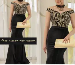 لباس مجلسی یقه قایقی مخمل و طرح پلنگی - نایس مزون