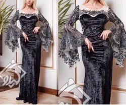 لباس مجلسی شیک با استین کلوش جنس مخمل - نایس مزون