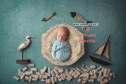 بک دراپ عکاسی نوزادی تابستانی دریایی، ماهی، لک لک کد IBD-8496 - ایران بک دراپ