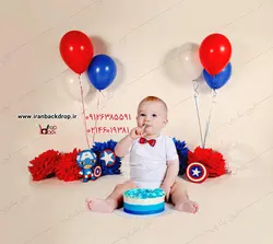 بک دراپ عکاسی تولد پسرانه  قرمز و آبی کد IBD-3113
