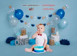 بک دراپ عکاسی تولد یک سالگی پسرانه تم کوکی کد IBD-5482