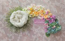 بک دراپ نوزاد با گل های رنگارنگ اریب کد IBD-4534