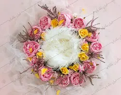 بک گراند نوزاد عکاسی با گل های صورتی و زرد کد IBD-2047