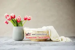 بک دراپ عکاسی نوزاد سبد و گل لاله قرمز کد IBD-3057