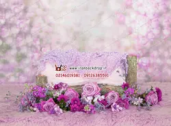 بک دراپ عکاسی نوزاد بهاری گل های بنفش کد IBD-5057