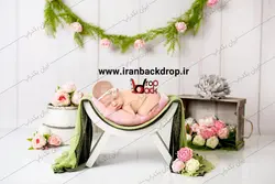 بک دراپ کودک و نوزاد با گل های بهاری کد IBD-7722