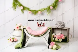 بک دراپ کودک و نوزاد با گل های بهاری کد IBD-7722