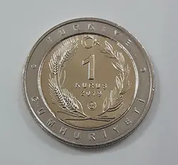 سکه خارجی کلکسیونی یادبودی دوفلزی پرندگان کشور ترکیه سال ۲۰۱۹ ( قسمت وسط سکه برنج و دور سکه نیکل )