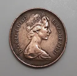 سکه خارجی کلکسیونی ۲ پنی ملکه الیزابت کشور بریتانیا سال ۱۹۷۷