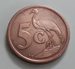 سکه خارجی بسیار زیبای کشور آفریقای جنوبی واحد ۵ تصویر لک لک سال ۲۰۰۶
