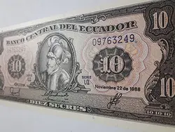 اسکناس خارجی طرح زیبا و کمیاب کشور اکوادور سال ۱۹۸۸