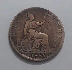 سکه نیم پنی کمیاب بریتانیا سال 1886