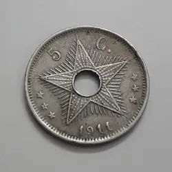 سکه خارجی بسیار کمیاب کنگو مستعمره بلژیک زیبا و کمیاب سال ۱۹۱۱