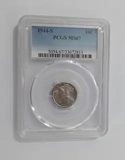 سکه گرید شده نقره وان دایم سال ۱۹۴۴ آمریکا ( این سکه گرید شده در ایران بسیار کمیاب است )