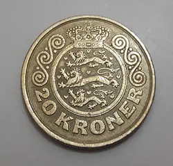 سکه خارجی کلکسیونی ۲۰ کرون کشور دانمارک سال ۱۹۹۰