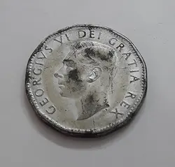 سکه کلکسیونی تیپ کمیاب کانادا واحد پنج تصوی شاه جرج ششم سال ۱۹۵۲