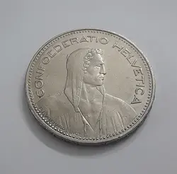 سکه کلکسیونی ۵ فرانک سویس طرح زیبا سایز بزرگ سال  ۱۹۹۶