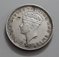 سکه خارجی نقره کلکسیونی ۱۰ سنت کشور مالایا مستعمره ی بریتانیا شاه جرج ششم سال ۱۹۴۱