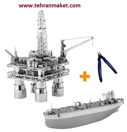 پازل سه بعدی ماکت فلزی سکوی دکل نفتی ترول A نروژ و کشتی نفت کش شل یواس ای OFFSHORE OIL Shell USA Troll A rig &amp; oil tanker مینیاتوری و اورجینال