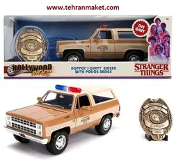 ماکت ماشین فلزی شورلت چوی بلیزر 1980 پلیس بزرگ 1/24 جادا Jada تک جعبه Scale Model Compatible with HOPPER'S Chevy Blazer with Police Badge Stranger Things 1:24 JADA Toys