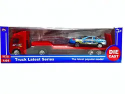 ماکت تریلی فلزی با کفی و ماشین دایکست 1/64 تک جعبه truck latest series super power 1/64 metal diecast