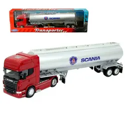 ماکت تریلی فلزی اسکانیا R730 تک تاپ لاین با تانکر نفتکش بزرگ 1/32 ویلی تک جعبه Welly 1:32 Scania V8 R730 Oil Tanker Trailer Transporter – تهران ماکت