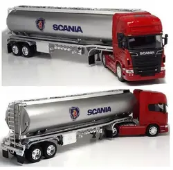 ماکت تریلی فلزی اسکانیا R730 تک تاپ لاین با تانکر نفتکش بزرگ 1/32 ویلی تک جعبه Welly 1:32 Scania V8 R730 Oil Tanker Trailer Transporter – تهران ماکت