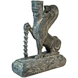 ماکت دکوری مجسمه شیر بالدار با گل لوتوس نشسته ایران باستان تک جعبه Decorative copy of a winged lion statue with a sitting lotus flower in ancient Iran