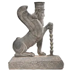 ماکت دکوری مجسمه شیر بالدار با گل لوتوس نشسته ایران باستان تک جعبه Decorative copy of a winged lion statue with a sitting lotus flower in ancient Iran