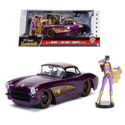ماکت ماشین فلزی شورلت کوروت 1957 با فیگور فلزی دختر بت گرل بزرگ 1/24 جادا تک جعبه Jada 1:24 Batgirl &amp; 1957 Chevy Corvette DC Comics Bombshells