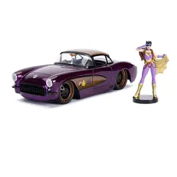 ماکت ماشین فلزی شورلت کوروت 1957 با فیگور فلزی دختر بت گرل بزرگ 1/24 جادا تک جعبه Jada 1:24 Batgirl &amp; 1957 Chevy Corvette DC Comics Bombshells