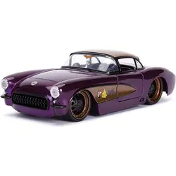 ماکت ماشین فلزی شورلت کوروت 1957 با فیگور فلزی دختر بت گرل بزرگ 1/24 جادا تک جعبه Jada 1:24 Batgirl &amp; 1957 Chevy Corvette DC Comics Bombshells