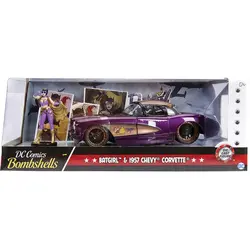 ماکت ماشین فلزی شورلت کوروت 1957 با فیگور فلزی دختر بت گرل بزرگ 1/24 جادا تک جعبه Jada 1:24 Batgirl &amp; 1957 Chevy Corvette DC Comics Bombshells