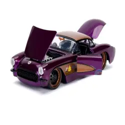 ماکت ماشین فلزی شورلت کوروت 1957 با فیگور فلزی دختر بت گرل بزرگ 1/24 جادا تک جعبه Jada 1:24 Batgirl &amp; 1957 Chevy Corvette DC Comics Bombshells