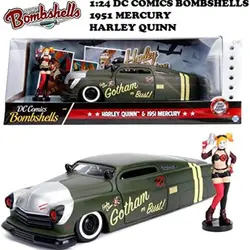 ماکت ماشین فلزی مرکوری 1951 با فیگور فلزی هارلی کویین بزرگ 1/24 جادا تک جعبه JADA Toys 1/24 1951 Mercury With Harley Quinn Figure