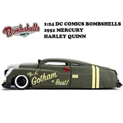 ماکت ماشین فلزی مرکوری 1951 با فیگور فلزی هارلی کویین بزرگ 1/24 جادا تک جعبه JADA Toys 1/24 1951 Mercury With Harley Quinn Figure