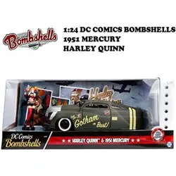 ماکت ماشین فلزی مرکوری 1951 با فیگور فلزی هارلی کویین بزرگ 1/24 جادا تک جعبه JADA Toys 1/24 1951 Mercury With Harley Quinn Figure